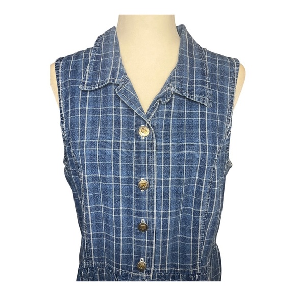 Vintage Cotton Denim Checkered Dress Cottagecore 90's Made in USA - Picture 3 of 6